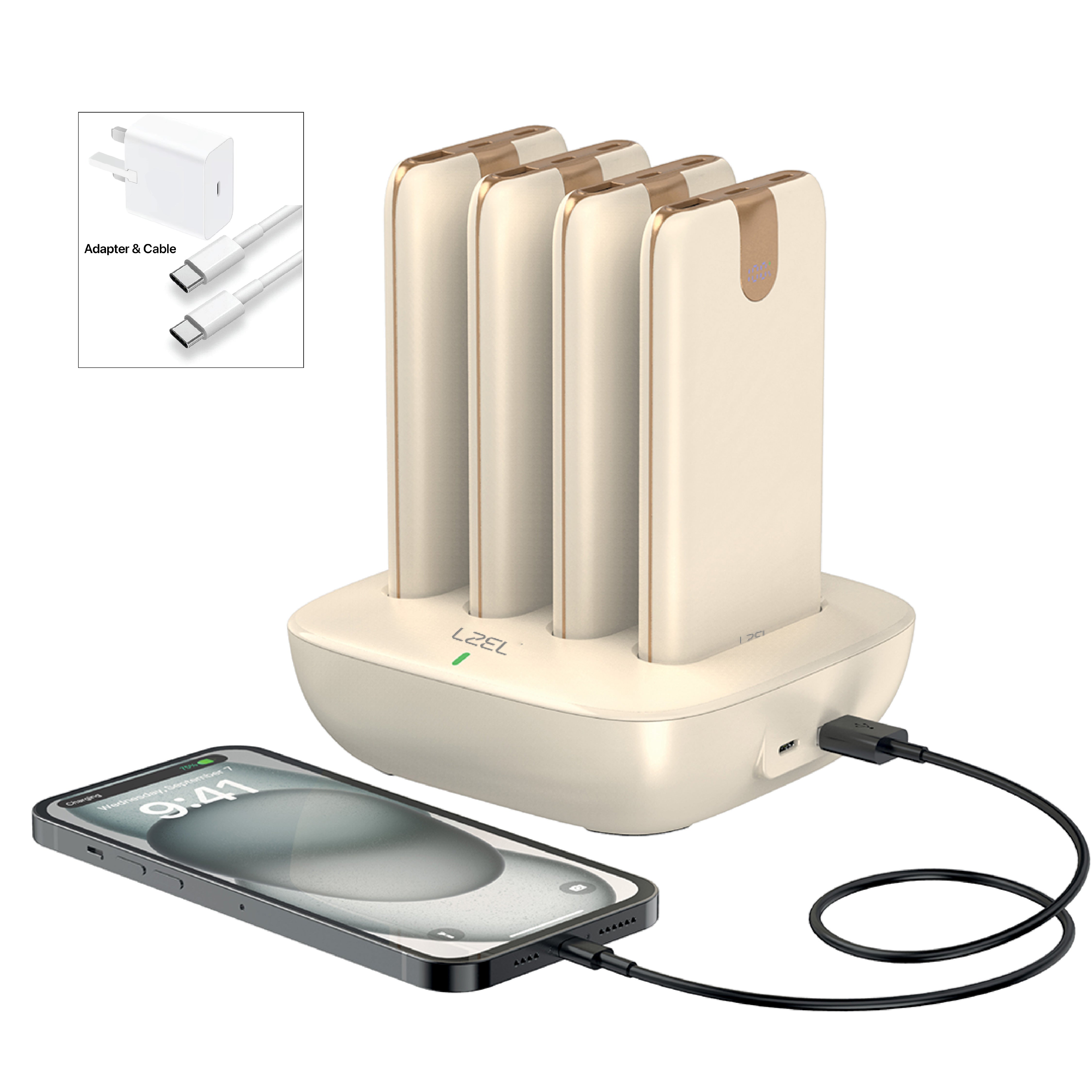 محطة الطاقة المحمولة QUADRA ENERGIA Y من ليزل 10000 مللي أمبير × 4 مع كيبل مدمج Lightning و Type-C|أصفر محطة الطاقة المحمولة QUADRA ENERGIA Y من ليزل 10000 مللي أمبير × 4 مع كيبل مدمج Lightning و Type-C|أصفر